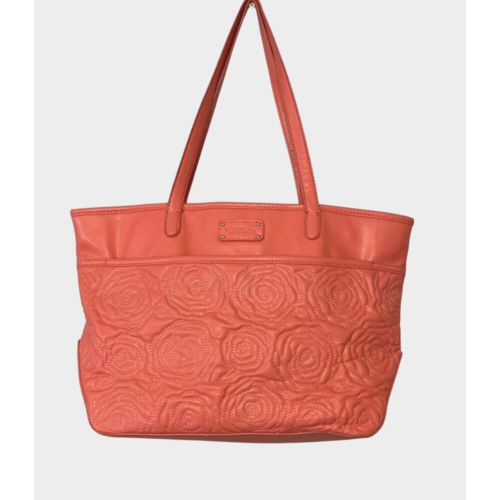 Nine & Co Coral Shopper Tote Bag Multi-Compartment Rose Embossed Faux Leather